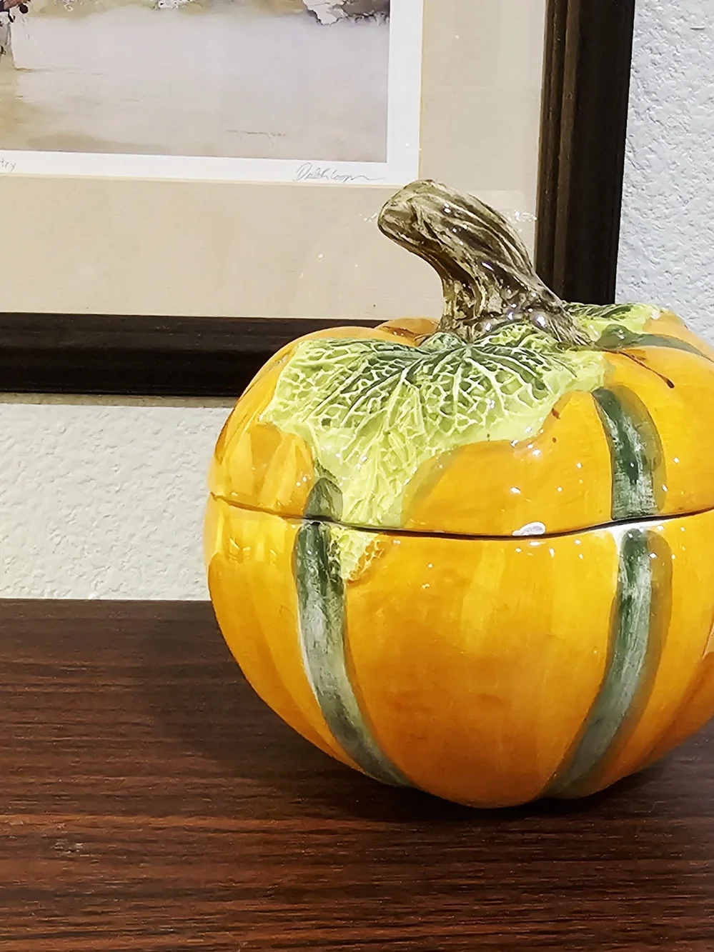 Ceramic Pumpkin Covered Dish Hand Painted Fall Decor Vintage Pacific Rim
